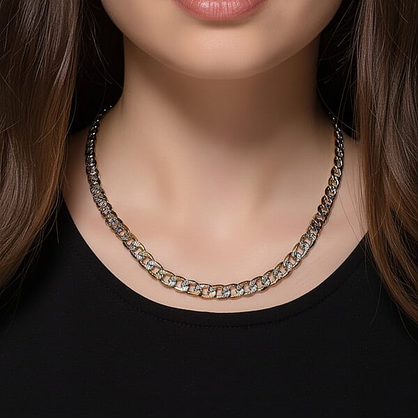 Cuban Link Chain Necklace In ION Plated YG And Stainless Steel 20-22 Inches
