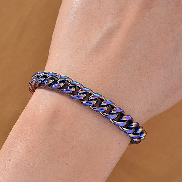 Curb Bracelet (7.5-9In) In ION Plated Mystic Stainless Steel