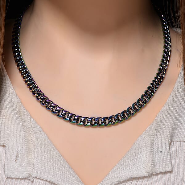 Curb Chain Necklace In ION Plated Mystic Stainless Steel 20-22 Inches