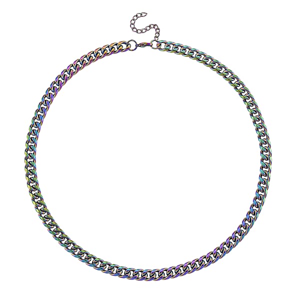 Curb Chain Necklace In ION Plated Mystic Stainless Steel 20-22 Inches