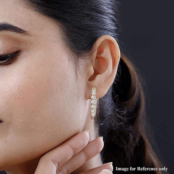 D'Joy 100 Facet Moissanite 13.75 Ctw Hoop Earrings In 18K Vermeil Yellow Gold Over Sterling Silver