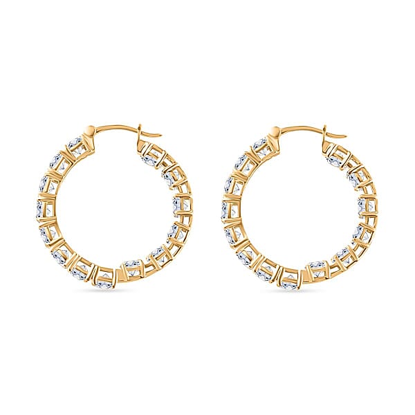 D'Joy 100 Facet Moissanite 13.75 Ctw Hoop Earrings In 18K Vermeil Yellow Gold Over Sterling Silver