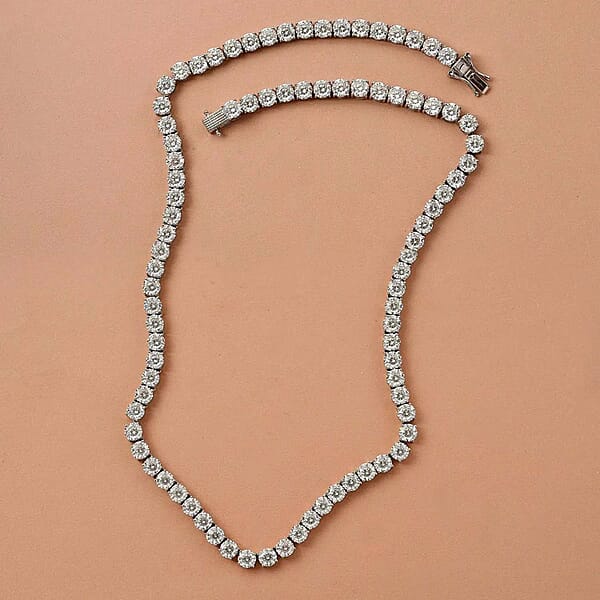 D'Joy 100 Facet Moissanite 35.85 Ctw Tennis Necklace In Platinum Over Sterling Silver 18 Inches
