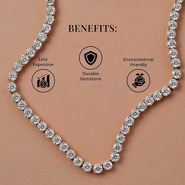 D'Joy 100 Facet Moissanite 35.85 Ctw Tennis Necklace In Platinum Over Sterling Silver 18 Inches