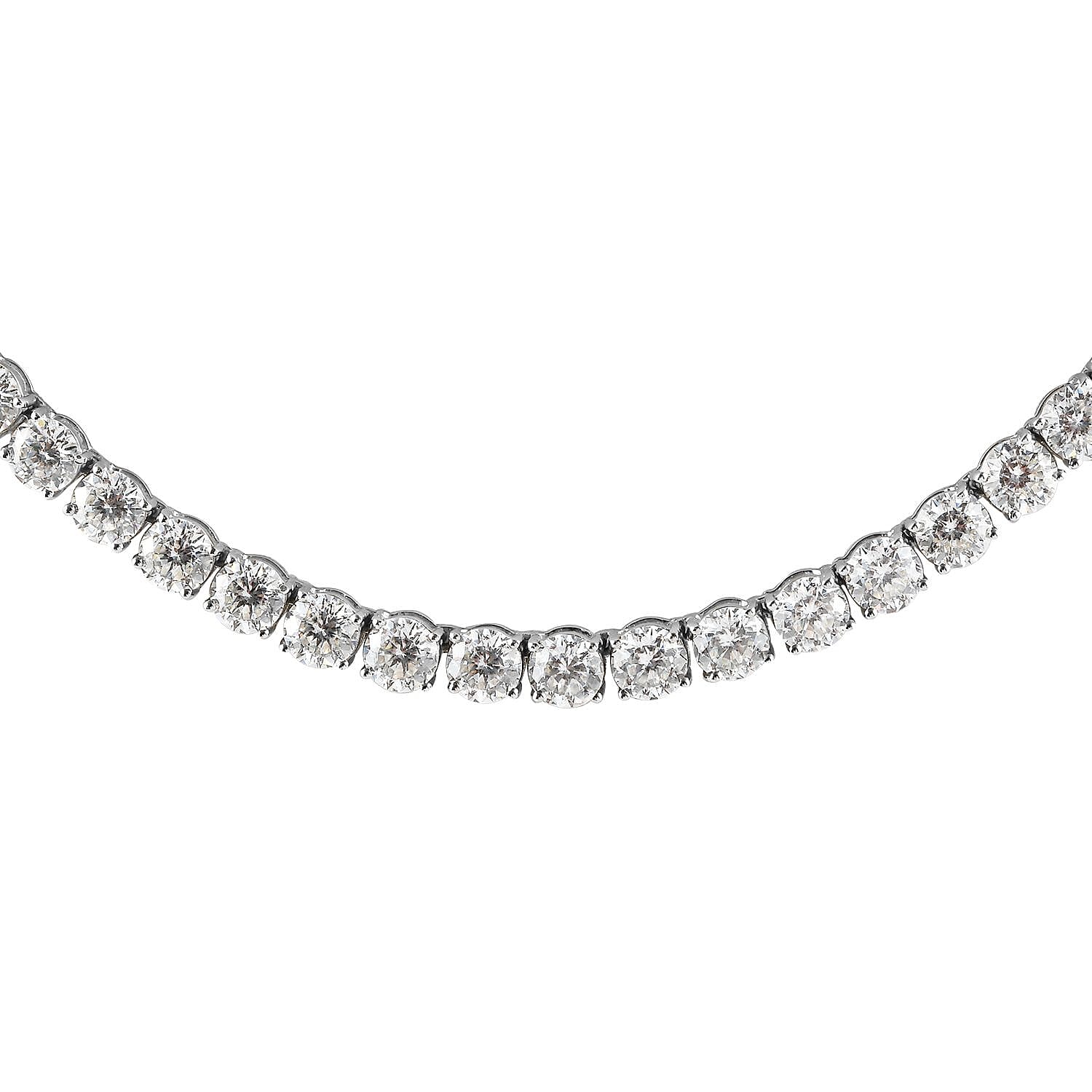 D'Joy 100 Facet Moissanite 35.85 ctw Tennis Necklace in Platinum Over Sterling Silver 18 Inches
