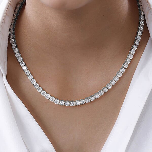 D'Joy 100 Facet Moissanite 41.65 Ctw Necklace In Rhodium Over Sterling Silver 18 Inches