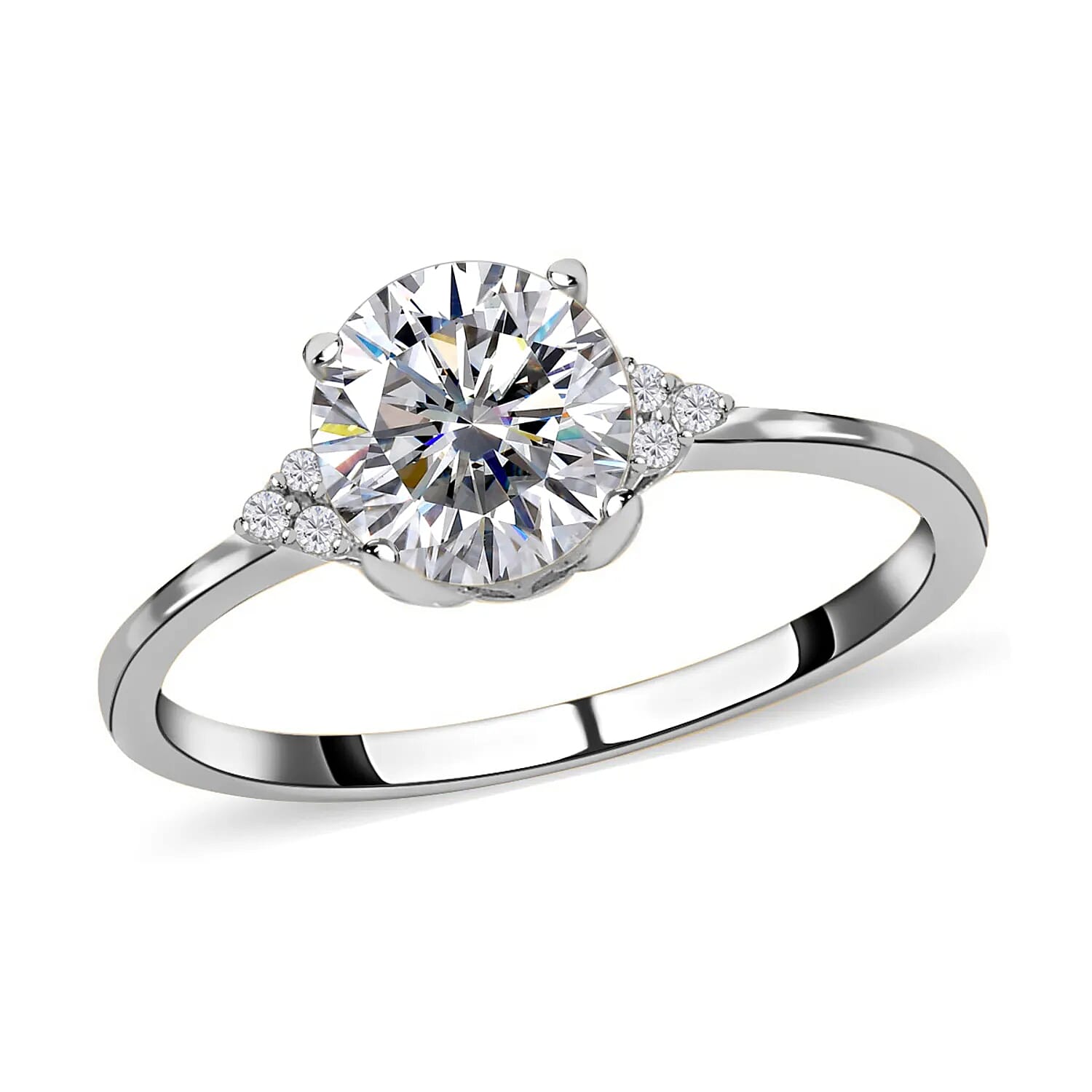 D'Joy 100 Facets Moissanite 1.85 ctw Ring in Rhodium Over Sterling Silver Engagement Ring For Women