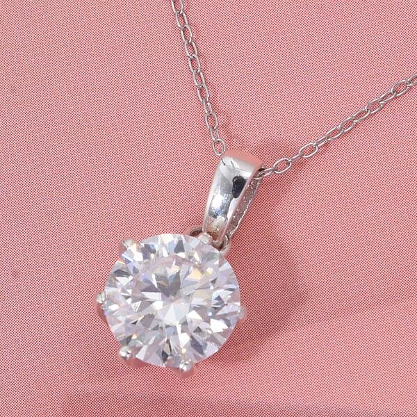 D'Joy 100 Facets Moissanite 2.15 Ctw Solitaire Pendant Necklace In Rhodium Over Sterling Silver 20 Inches