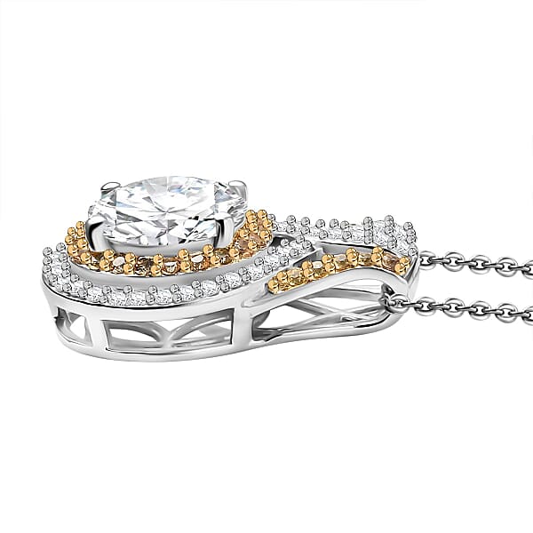 D'Joy 100 Facets Moissanite And Yellow Sapphire 3.45 Ctw Celestial Halo Pendant Necklace In Rhodium Over Sterling Silver 20 Inches