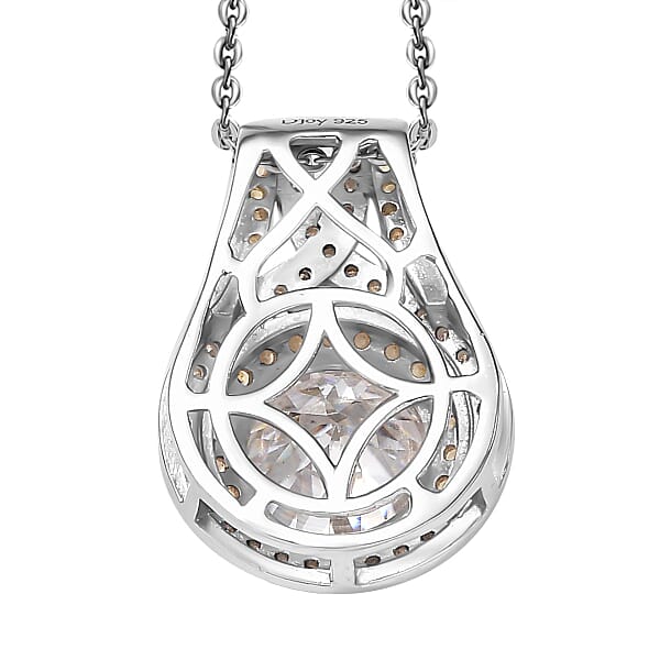 D'Joy 100 Facets Moissanite And Yellow Sapphire 3.45 Ctw Celestial Halo Pendant Necklace In Rhodium Over Sterling Silver 20 Inches
