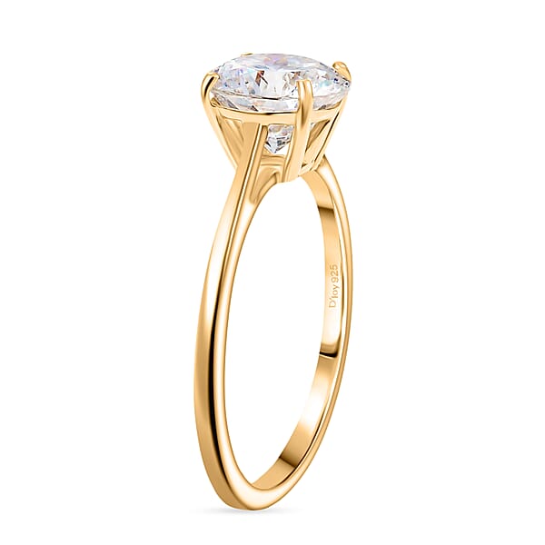 D'Joy 129 Facet Strontium Titanate 3.00 Ctw Classic Solitaire Ring In 18K Vermeil Yellow Gold Over Sterling Silver