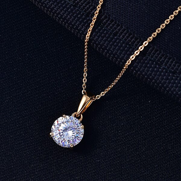 D'Joy 129 Facet Strontium Titanate 3.00 Ctw Classic Solitaire Pendant Necklace In 18K Vermeil Yellow Gold Over Sterling Silver 20 Inches