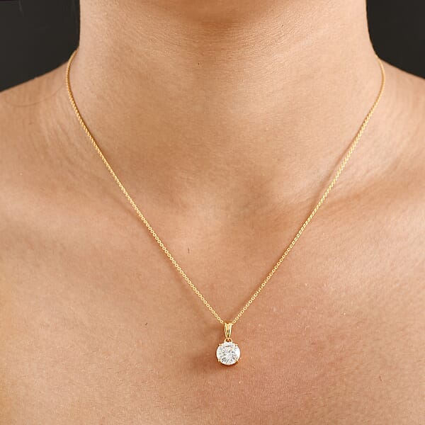 D'Joy 129 Facet Strontium Titanate 3.00 Ctw Classic Solitaire Pendant Necklace In 18K Vermeil Yellow Gold Over Sterling Silver 20 Inches