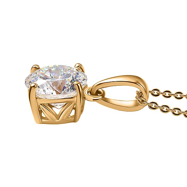 D'Joy 129 Facet Strontium Titanate 3.00 Ctw Classic Solitaire Pendant Necklace In 18K Vermeil Yellow Gold Over Sterling Silver 20 Inches