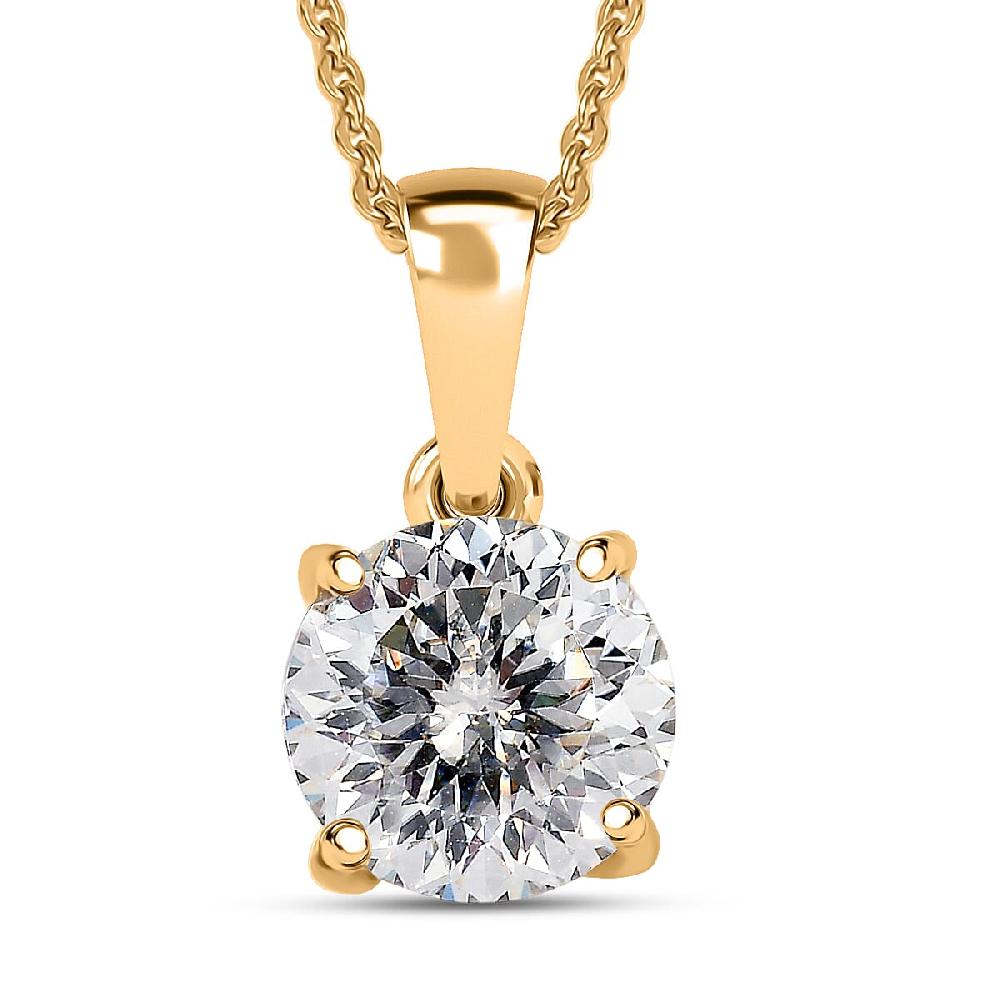 D'Joy 129 Facet Strontium Titanate 3.00 ctw Classic Solitaire Pendant Necklace in 18K Vermeil Yellow Gold Over Sterling Silver 20 Inches
