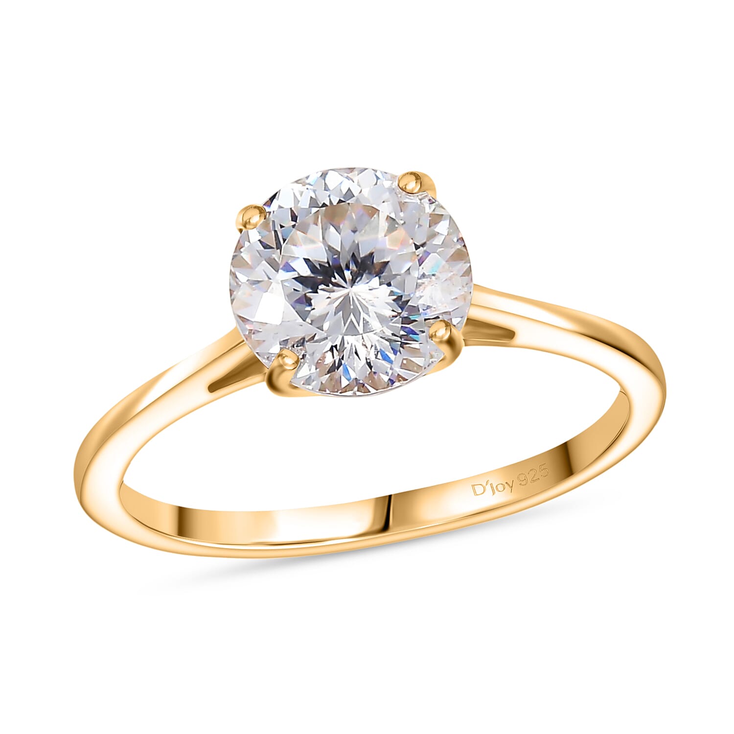 D'Joy 129 Facet Strontium Titanate 3.00 ctw Classic Solitaire Ring in 18K Vermeil Yellow Gold Over Sterling Silver