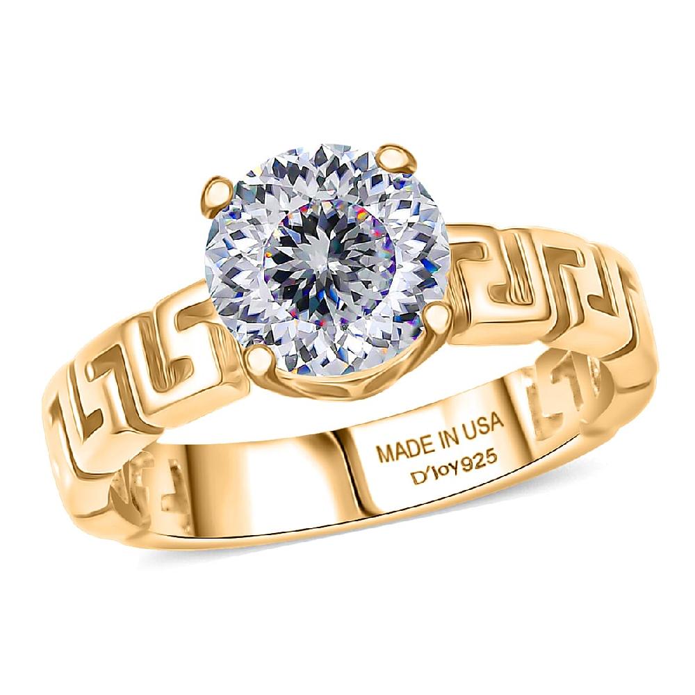D'Joy 129 Facet Strontium Titanate 3.10 ctw Art Deco Ring in 18K Vermeil Yellow Gold Over Sterling Silver