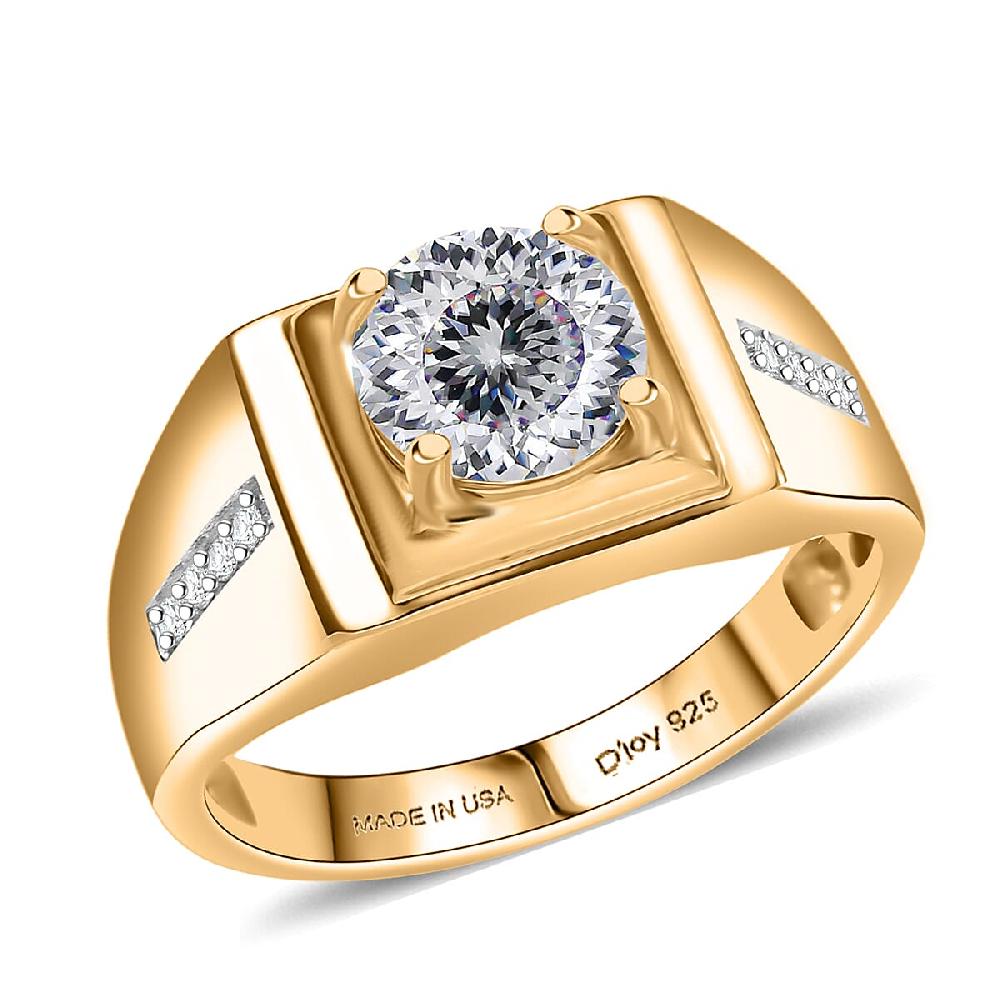 D'Joy 129 Facet Strontium Titanate and Moissanite 3.10 ctw Men's Ring in 18K Vermeil Yellow Gold Over Sterling Silver