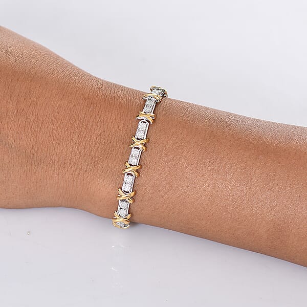D'Joy 18K Vermeil YG And Rhodium Over Sterling Silver Two Tone XOXO Bracelet (6.50 In) 12.25 Grams