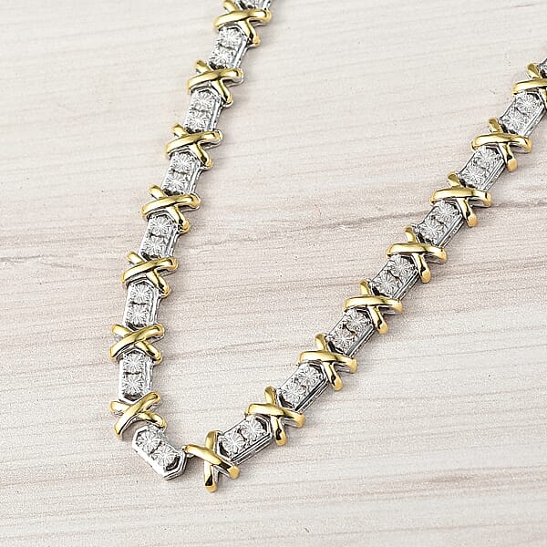 D'Joy 18K Vermeil YG And Rhodium Over Sterling Silver Two Tone XOXO Necklace 18 Inches 39.25 G