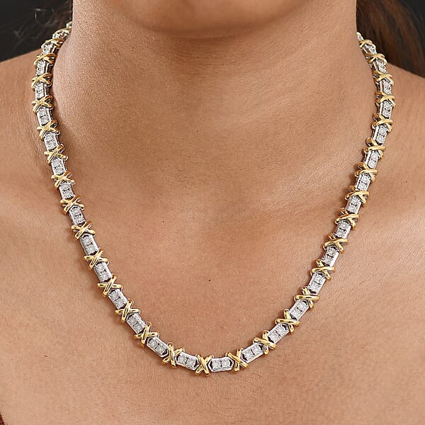 D'Joy 18K Vermeil YG And Rhodium Over Sterling Silver Two Tone XOXO Necklace 18 Inches 39.25 G