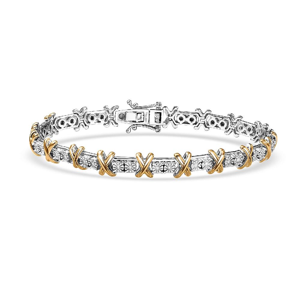 D'Joy 18K Vermeil YG and Rhodium Over Sterling Silver Two Tone XOXO Bracelet (6.50 In) 12.25 Grams