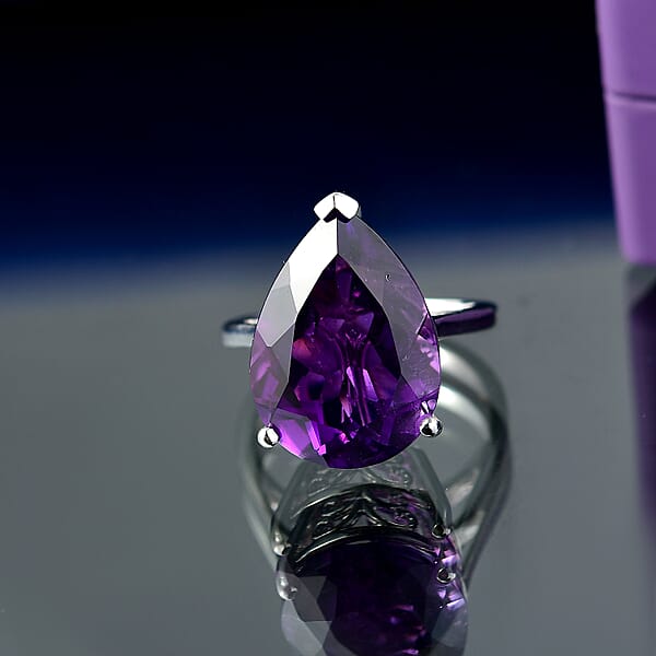D'Joy AAA African Amethyst 11.30 Ctw Ring In Rhodium Over Sterling Silver
