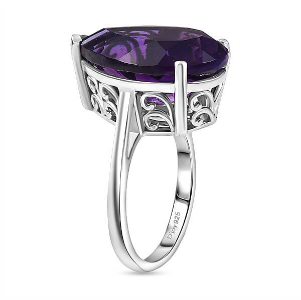 D'Joy AAA African Amethyst 11.30 Ctw Ring In Rhodium Over Sterling Silver