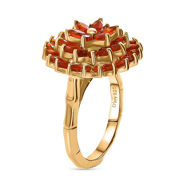 D'Joy AAA Buriti Fire Opal 2.20 Ctw Dahlia Flower Ring In 18K Vermeil Yellow Gold Over Sterling Silver (Del. In 10-12 Days)