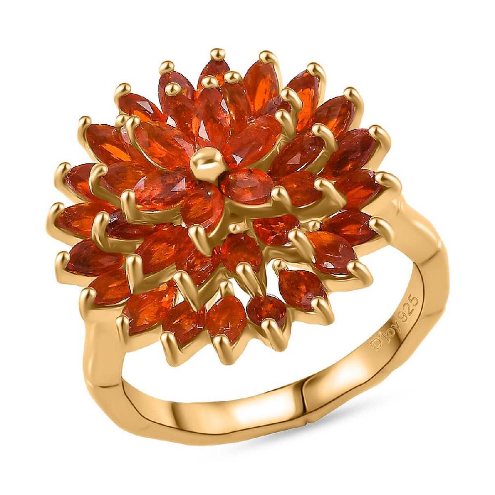 D'Joy AAA Buriti Fire Opal 2.20 ctw Dahlia Flower Ring in 18K Vermeil Yellow Gold Over Sterling Silver (Del. In 10-12 Days)