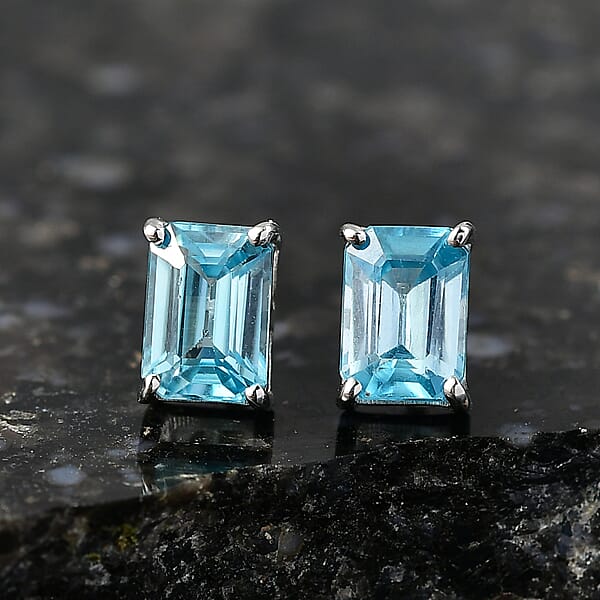 D'Joy AAA Cambodian Blue Zircon Earrings In Rhodium Over Sterling Silver 2.40 Ctw