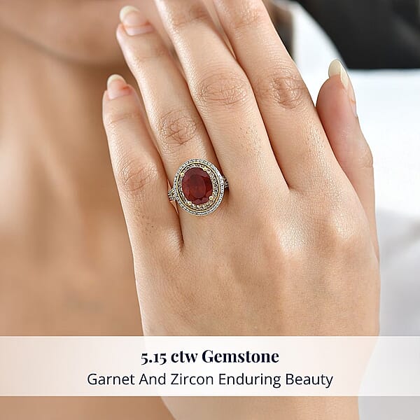D'Joy AAA Ceylon Honey Garnet Champagne And White Zircon Ring In 18K Vermeil YG Over Sterling Silver 5.15 Ctw