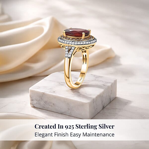 D'Joy AAA Ceylon Honey Garnet Champagne And White Zircon Ring In 18K Vermeil YG Over Sterling Silver 5.15 Ctw