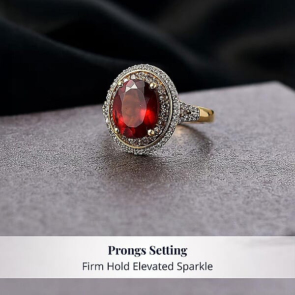 D'Joy AAA Ceylon Honey Garnet Champagne And White Zircon Ring In 18K Vermeil YG Over Sterling Silver 5.15 Ctw