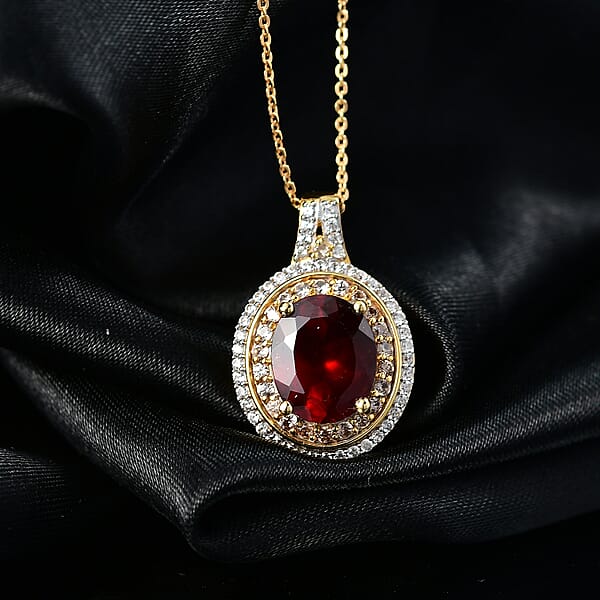 D'Joy AAA Ceylon Honey Garnet Champagne And White Zircon Pendant Necklace In 18K Vermeil YG Over Sterling Silver 5.00 Ctw (20 Inches)