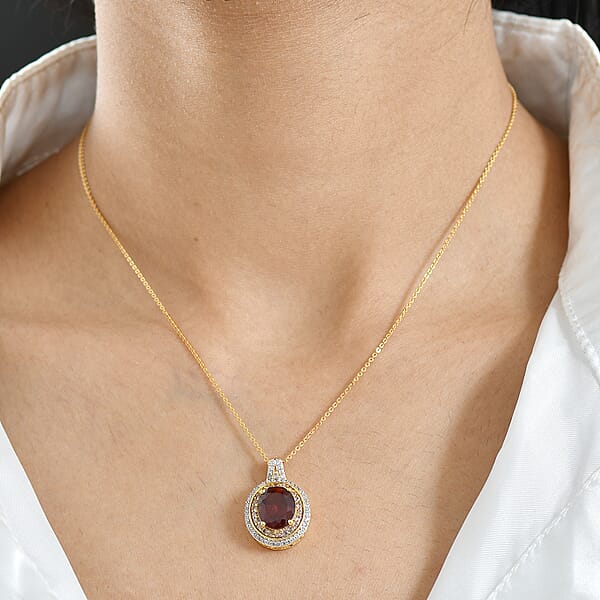 D'Joy AAA Ceylon Honey Garnet Champagne And White Zircon Pendant Necklace In 18K Vermeil YG Over Sterling Silver 5.00 Ctw (20 Inches)