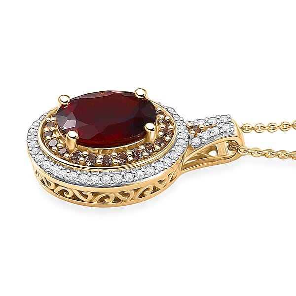 D'Joy AAA Ceylon Honey Garnet Champagne And White Zircon Pendant Necklace In 18K Vermeil YG Over Sterling Silver 5.00 Ctw (20 Inches)
