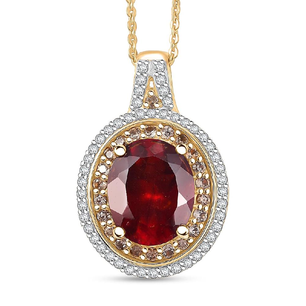 D'Joy AAA Ceylon Honey Garnet Champagne and White Zircon Pendant Necklace in 18K Vermeil YG Over Sterling Silver 5.00 ctw (20 Inches)