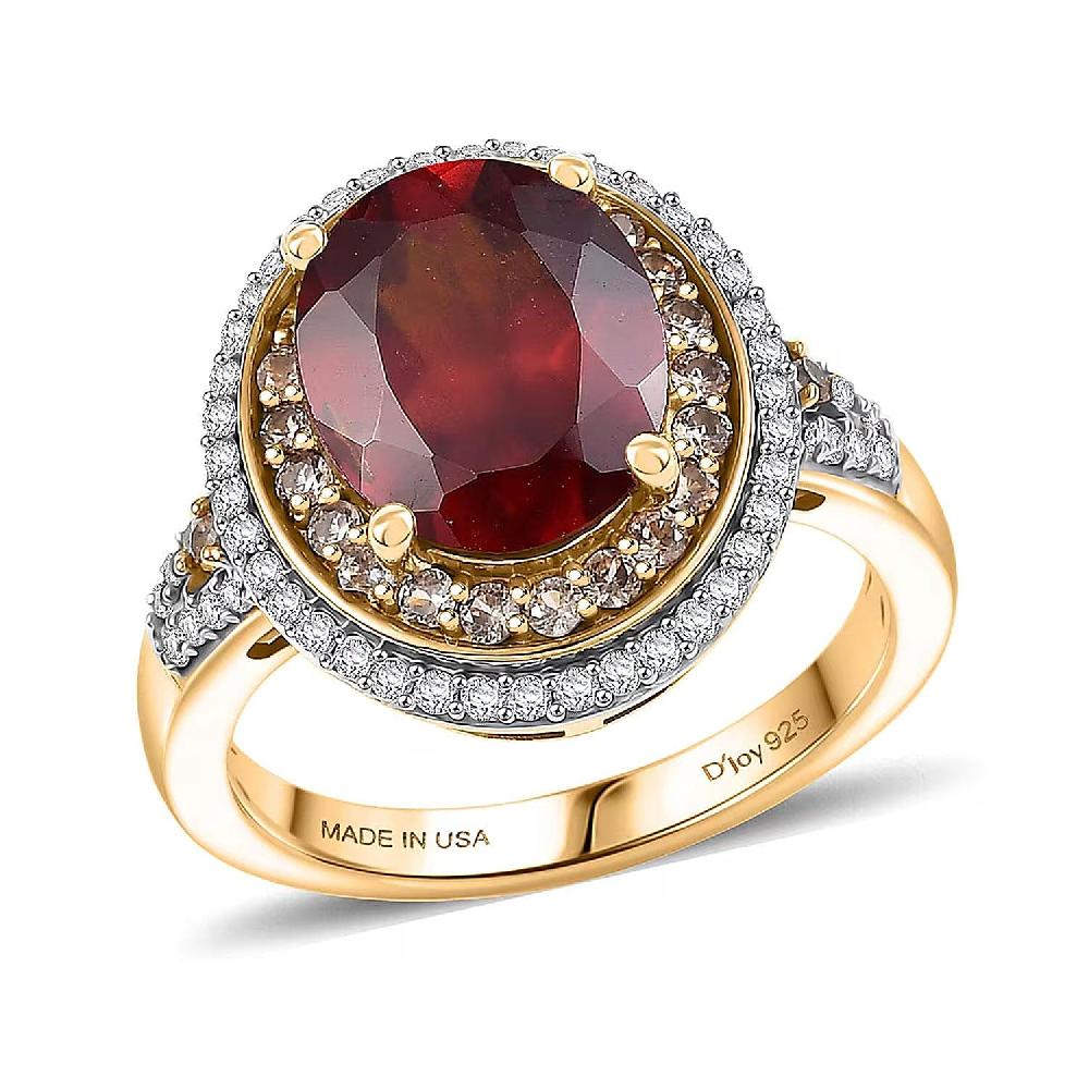 D'Joy AAA Ceylon Honey Garnet Champagne and White Zircon Ring in 18K Vermeil YG Over Sterling Silver 5.15 ctw