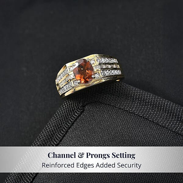 D'Joy AAA Ceylon Honey Garnet Moissanite Men's Ring In 18K Vermeil YG Over Sterling Silver 2.90 Ctw