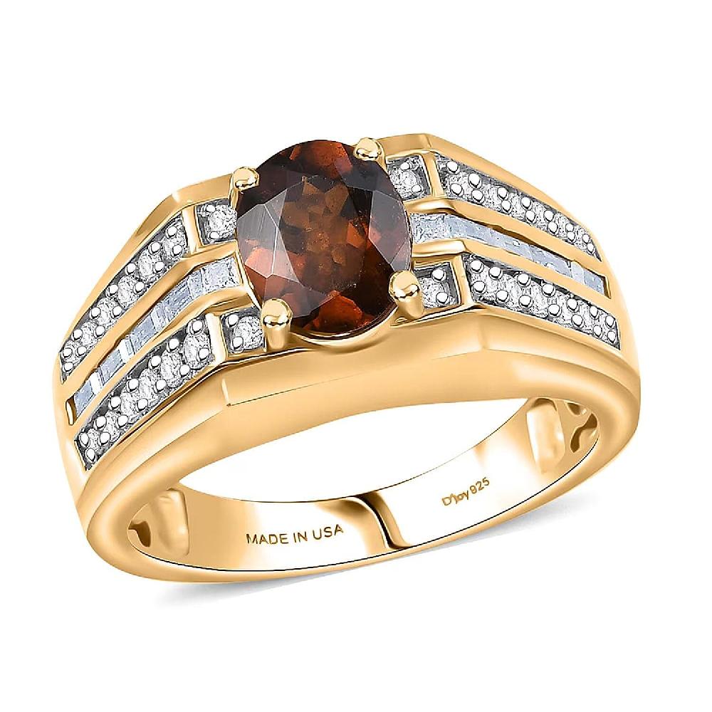 D'Joy AAA Ceylon Honey Garnet Moissanite Men's Ring in 18K Vermeil YG Over Sterling Silver 2.90 ctw