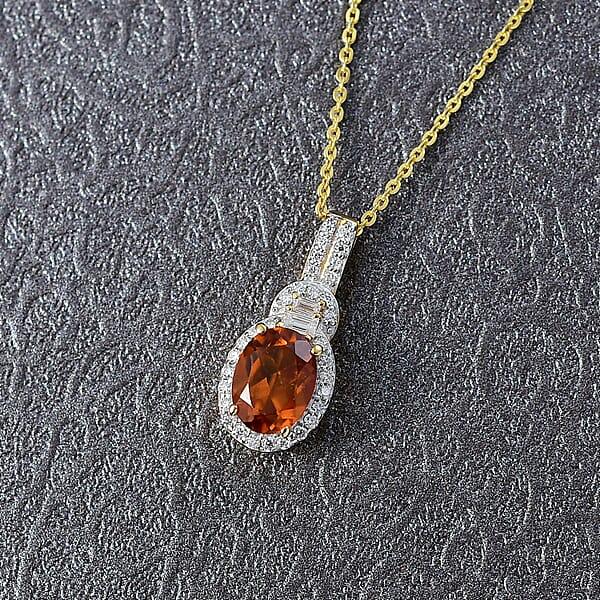 D'Joy AAA Ceylon Honey Garnet Moissanite Pendant Necklace In 18K Vermeil YG Over Sterling Silver 1.80 Ctw (20 Inches)