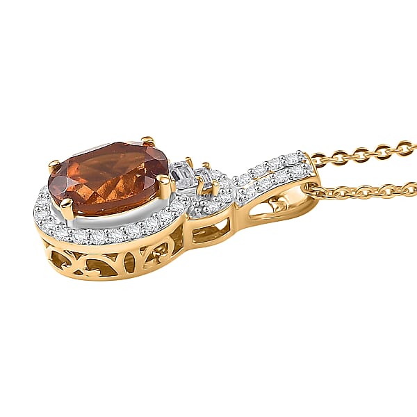 D'Joy AAA Ceylon Honey Garnet Moissanite Pendant Necklace In 18K Vermeil YG Over Sterling Silver 1.80 Ctw (20 Inches)