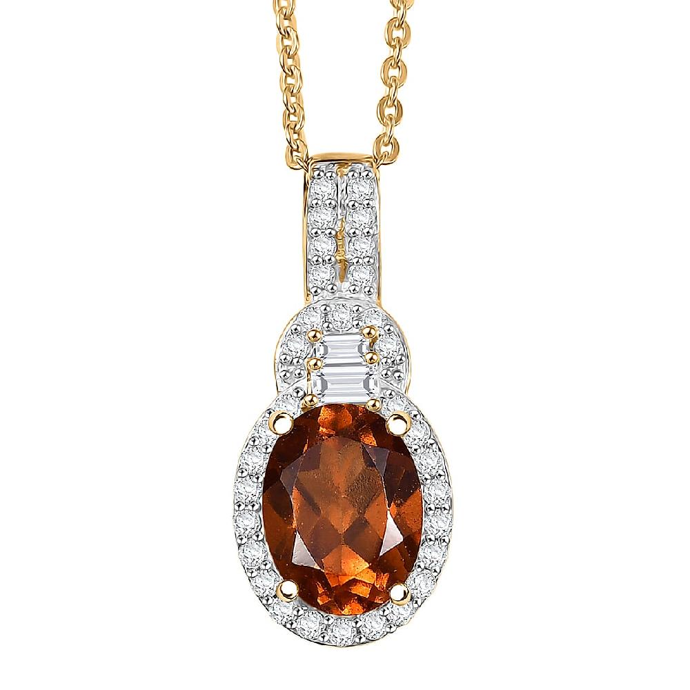 D'Joy AAA Ceylon Honey Garnet Moissanite Pendant Necklace in 18K Vermeil YG Over Sterling Silver 1.80 ctw (20 Inches)