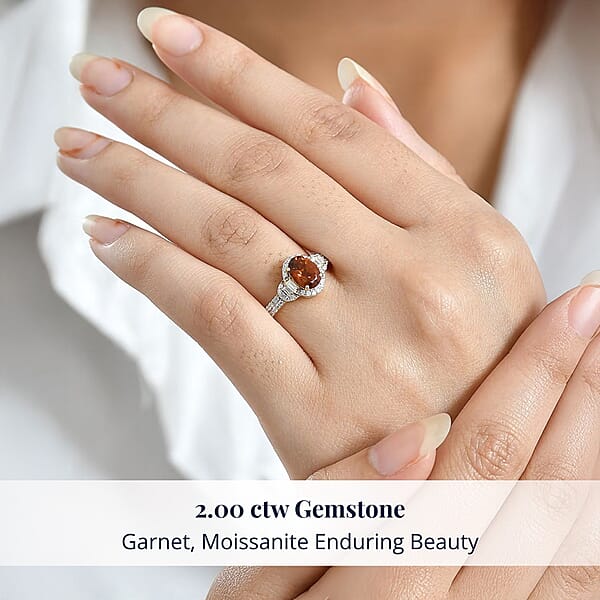 D'Joy AAA Ceylon Honey Garnet Moissanite Ring In 18K Vermeil YG Over Sterling Silver 2.00 Ctw