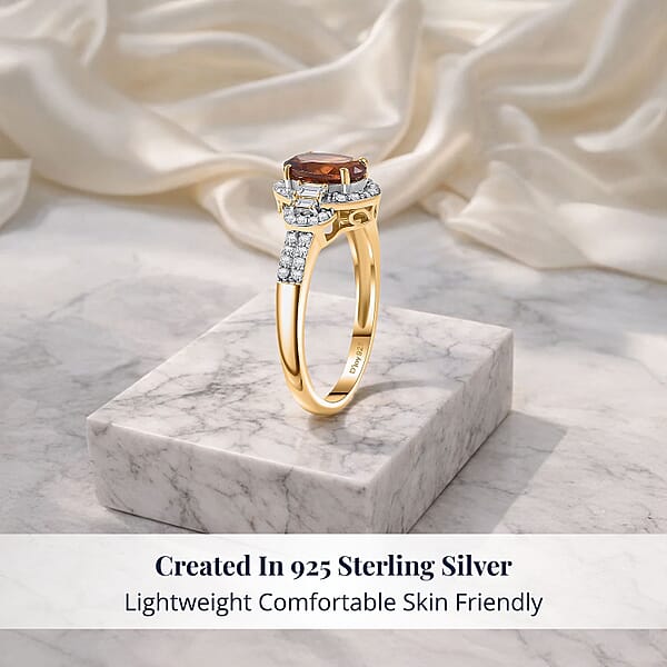 D'Joy AAA Ceylon Honey Garnet Moissanite Ring In 18K Vermeil YG Over Sterling Silver 2.00 Ctw