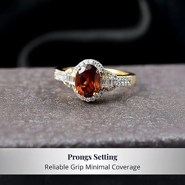 D'Joy AAA Ceylon Honey Garnet Moissanite Ring In 18K Vermeil YG Over Sterling Silver 2.00 Ctw