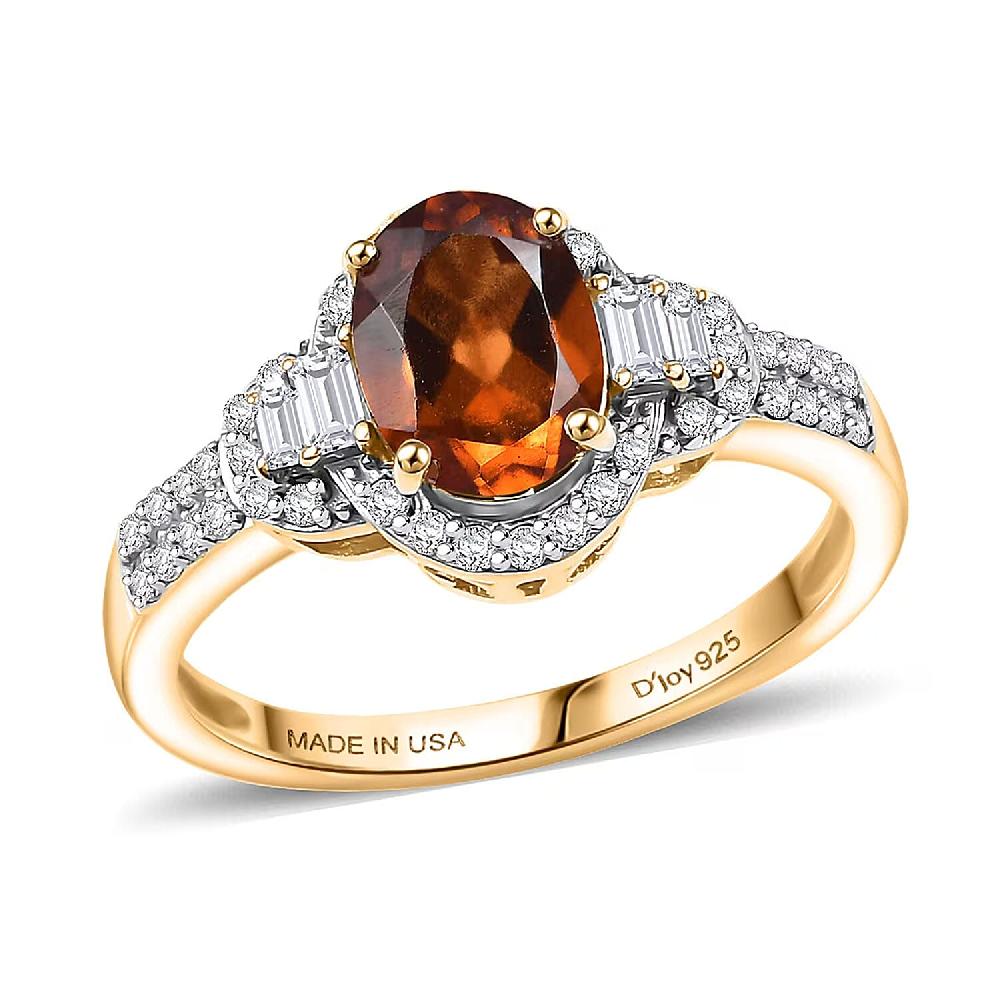 D'Joy AAA Ceylon Honey Garnet Moissanite Ring in 18K Vermeil YG Over Sterling Silver 2.00 ctw