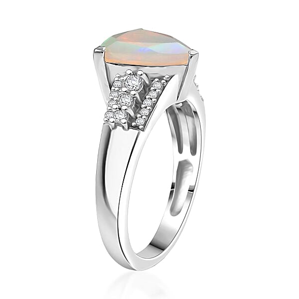 D'Joy AAA Ethiopian Welo Opal And Moissanite 2.10 Ctw Glacial Fire Ring In Rhodium Over Sterling Silver