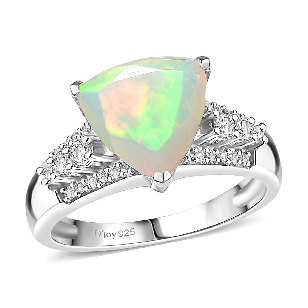 D'Joy AAA Ethiopian Welo Opal and Moissanite 2.10 ctw Glacial Fire Ring in Rhodium Over Sterling Silver